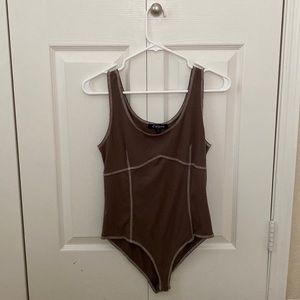 Brown bodysuit with stitching